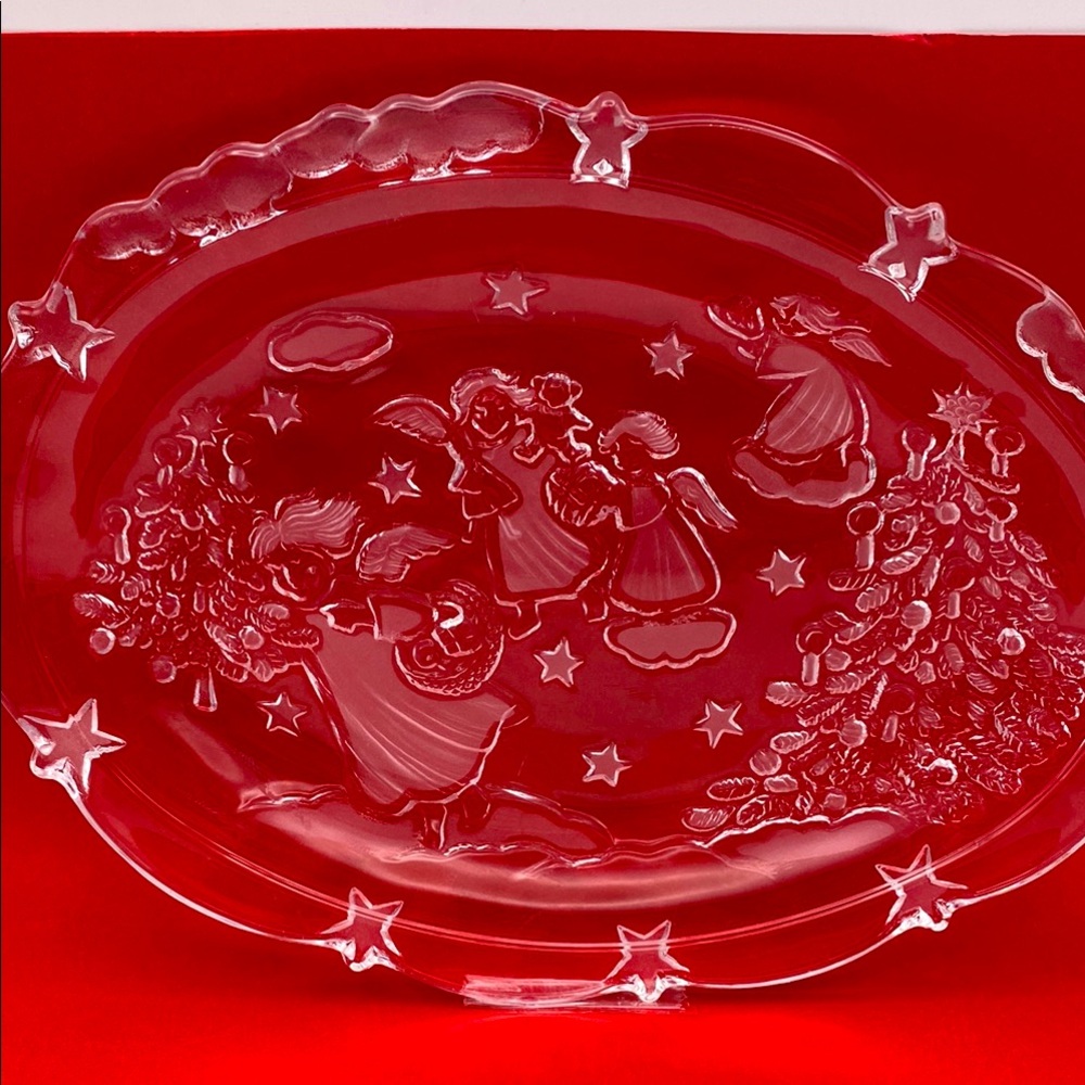 Vintage Frosted Mikasa “Holiday Lights”  Clear Crystal Glass Oval Angel Design